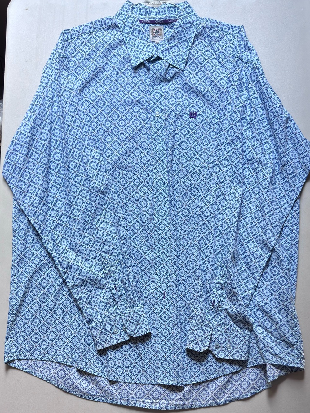 Cinch Light Blue Geometric Dress Shirt